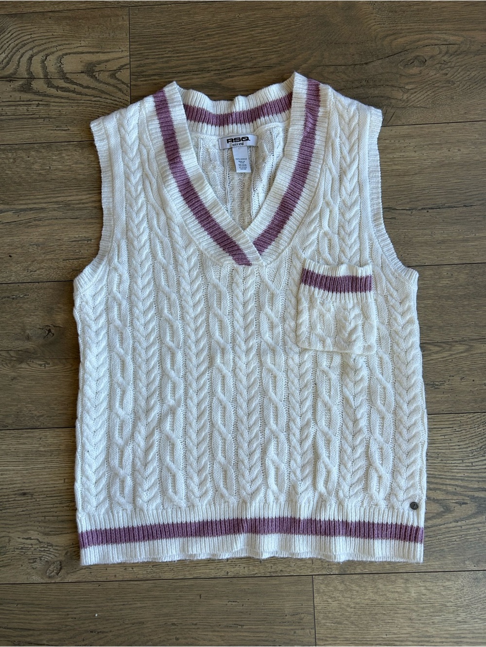 RSQ Cable-Knit V-Neck Varsity Sweater Vest